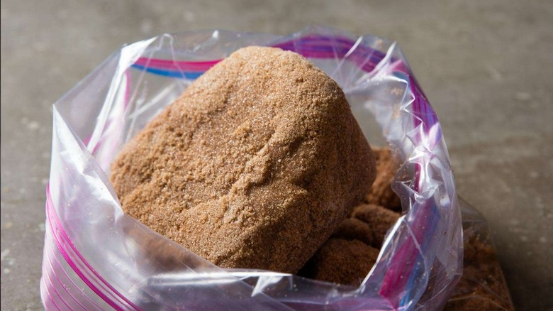 lump of brown sugar in plastic bag