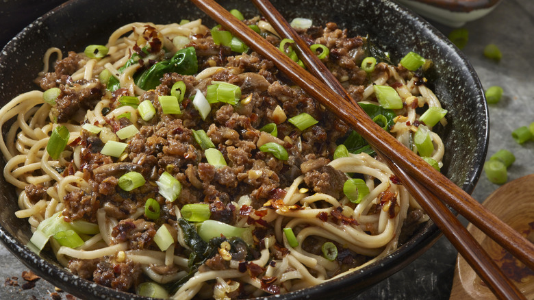 A bowl of Dan Dan noodles.