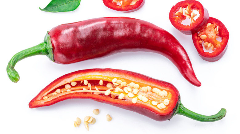 Chili pepper cut in half