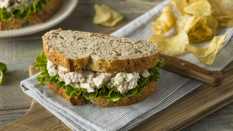 Chicken salad sandwich and potato chips