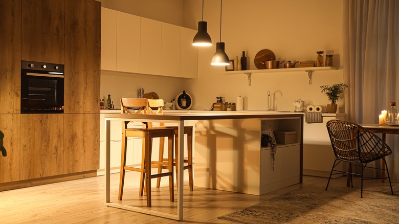 Modern kitchen with warm lighting