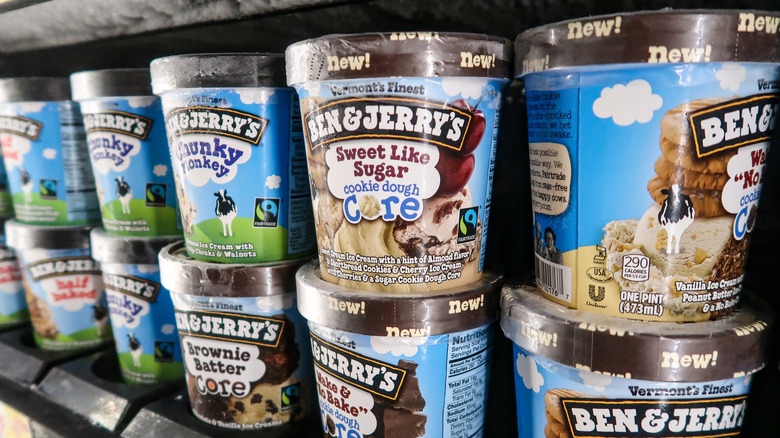Ben and Jerry's ice cream on freezer shelf