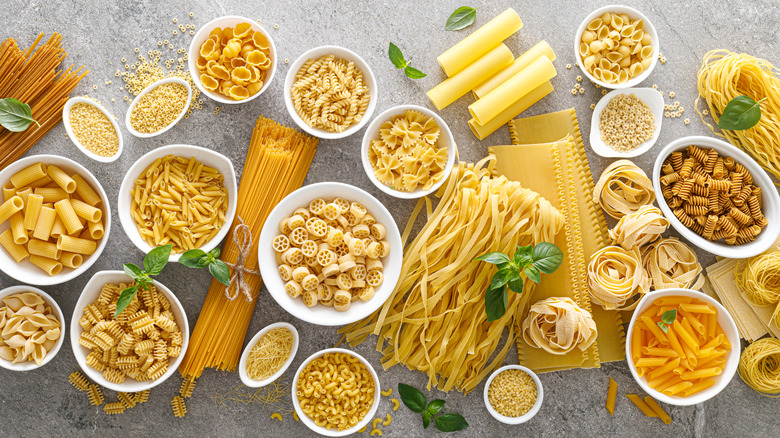 various types of Italian pasta