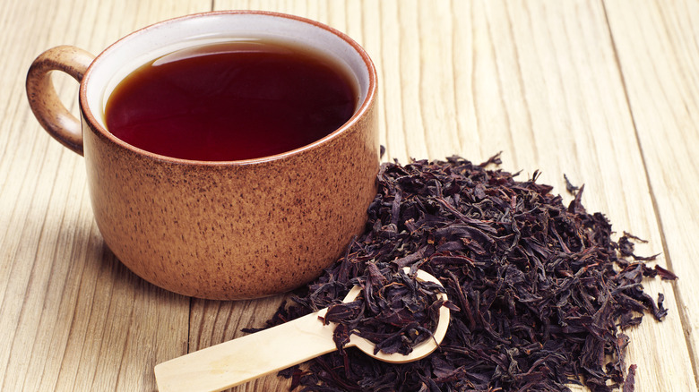black tea and leaves