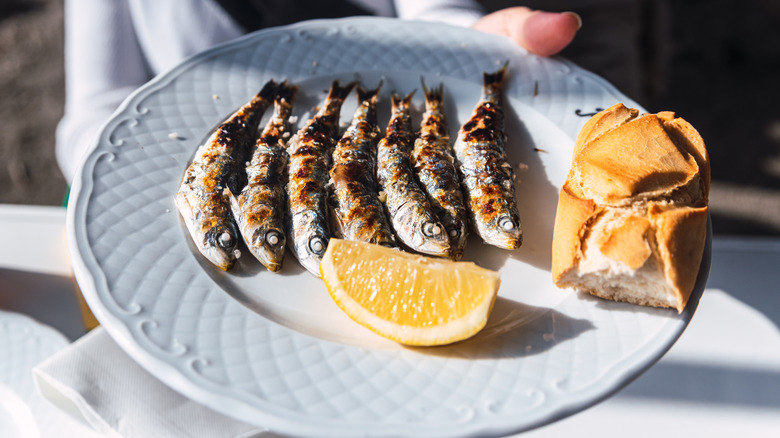 Plate of freshly grilled sardines