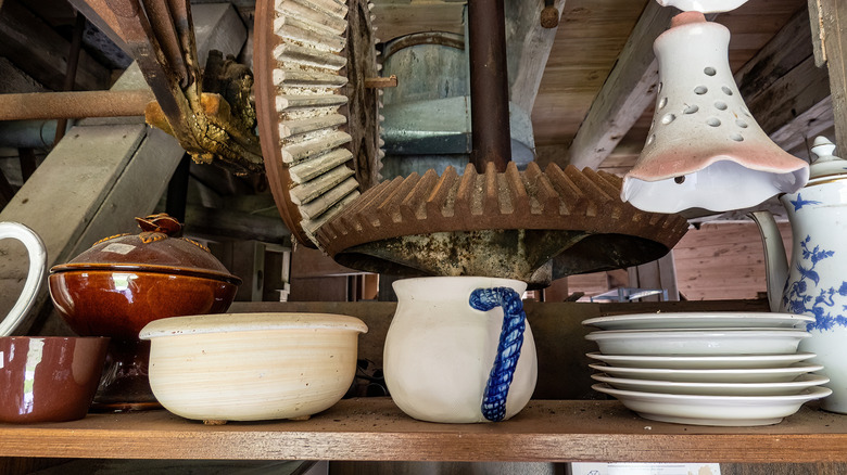 Thrift store kitchenware for sale.
