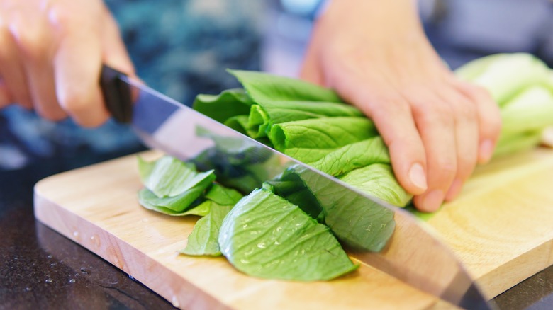 Cutting bok choy