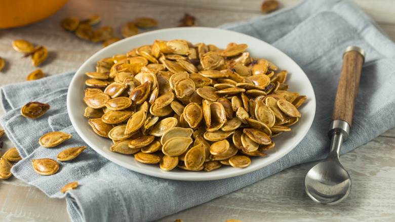 bowl of roasted pumpkin seeds
