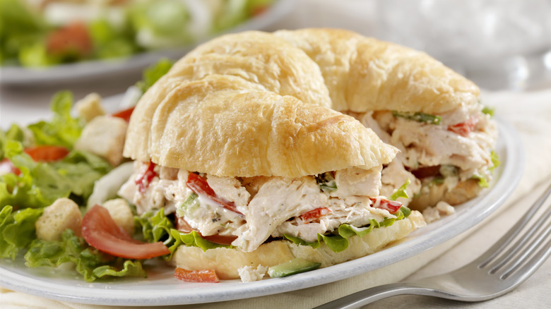 creamy chicken salad croissant sandwich