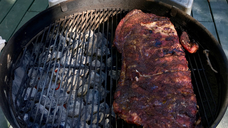 Ribs cooking over indirect heat