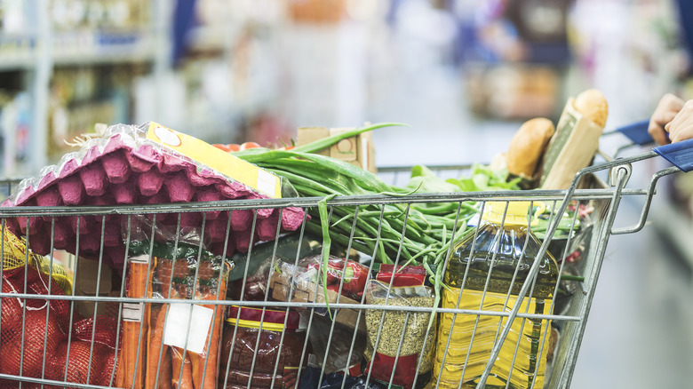 shopping cart full of groceries
