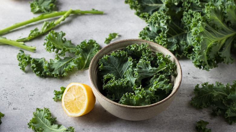 Bowl of destemmed kale