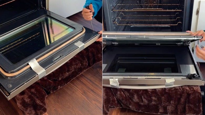 using duct tape to clean oven door