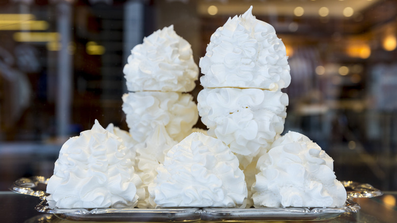 Meringues on silver tray