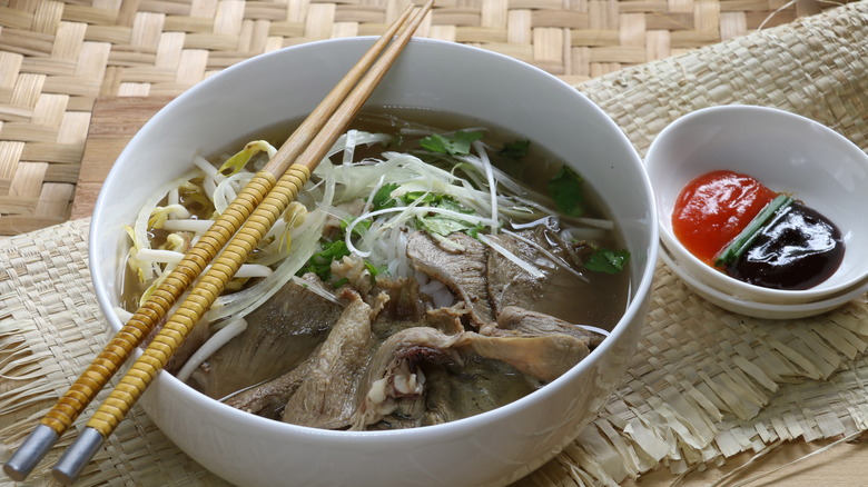 pho with sriracha and hoisin sauce