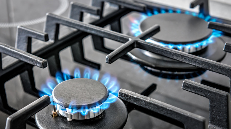 Photographed gas stove burners.