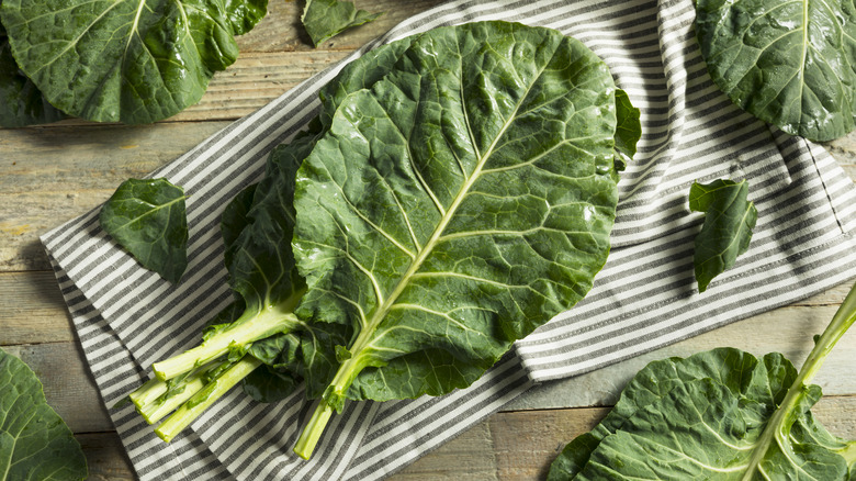 Fresh whole collard greens leaves