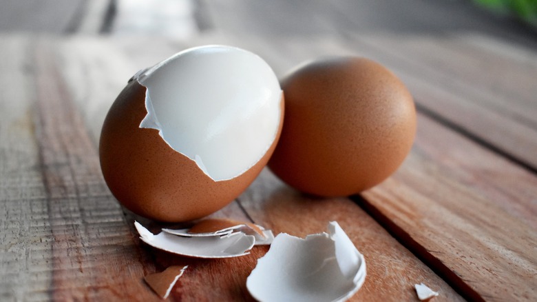 Cracked hard-boiled egg