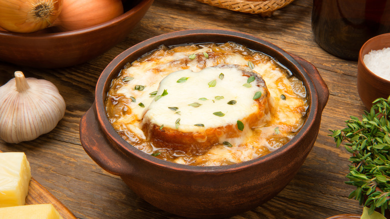 a bowl of French onion soup