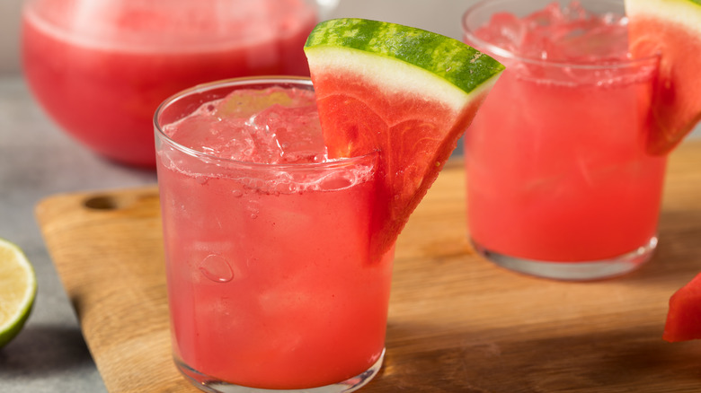 Cups of watermelon juice