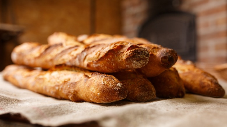 Fresh stack of baguettes