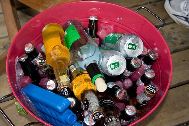 bottles chilling on ice