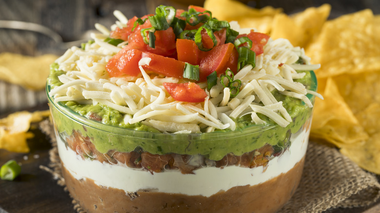 homemade layered dip on display