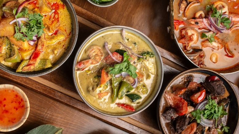 Several varieties of creamy curries