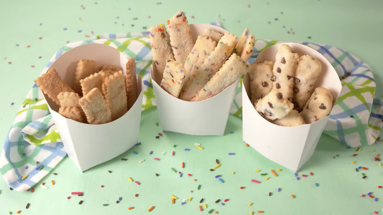 Assorted cookie fry flavors in paper containers