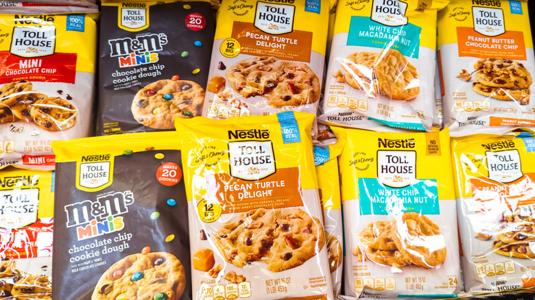 Assorted store-bought cookie doughs at the supermarket