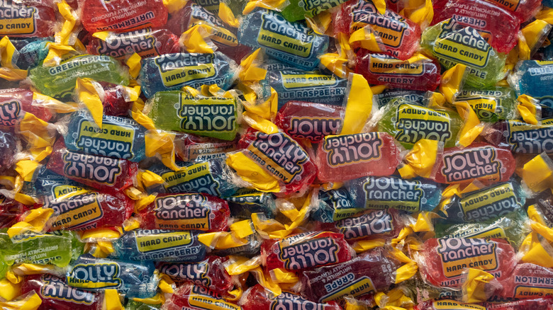 Large collection of wrapped Jolly Ranchers in various flavors