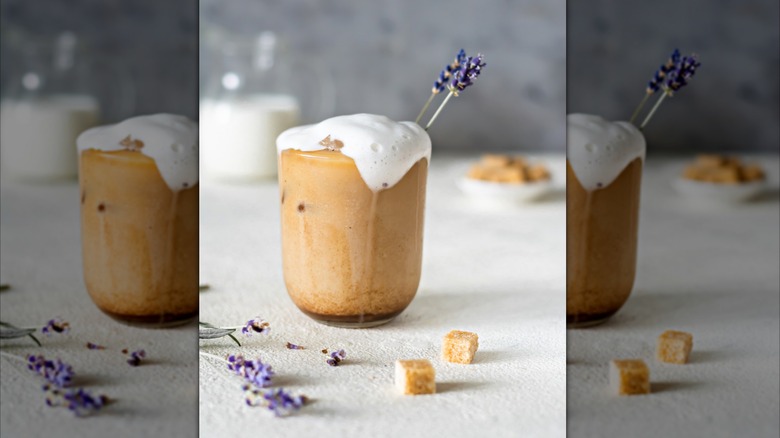 Lavender brown sugar cold foam on iced coffee