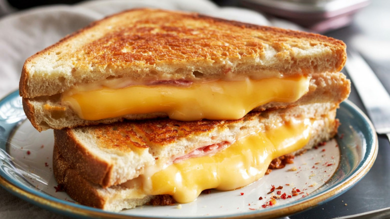 Grilled cheese served on plate.