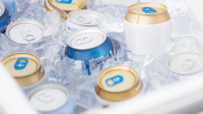Cooler with cans on ice