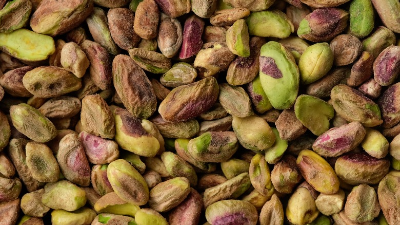 Top view of shelled pistachios in a huge pile