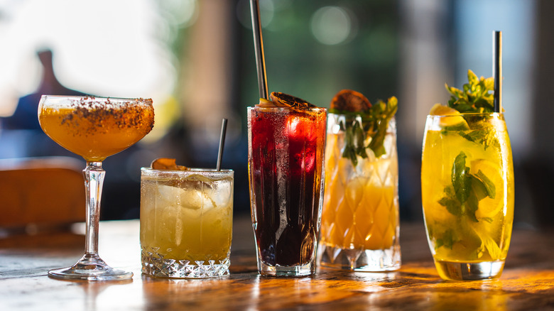 cocktails on a wooden bar