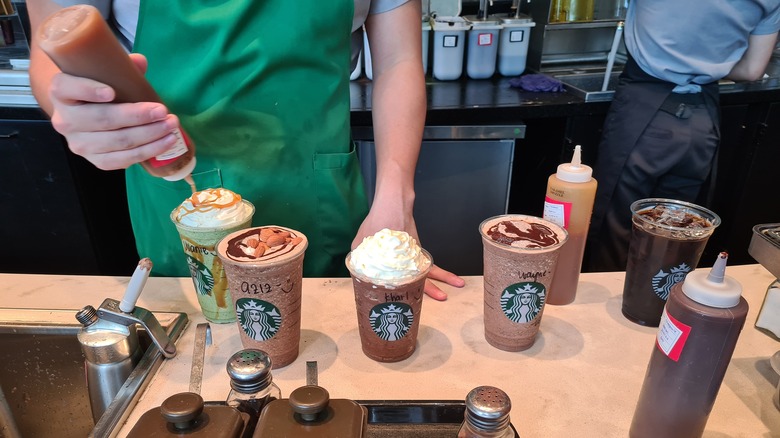 Barista making Frappuccinos