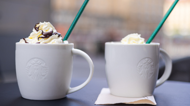 Starbucks hot drinks with whipped cream