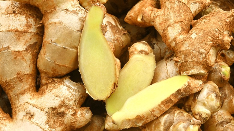 fresh ginger cut in half