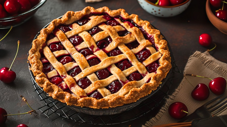 Rich, jammy baked lattice cherry pie