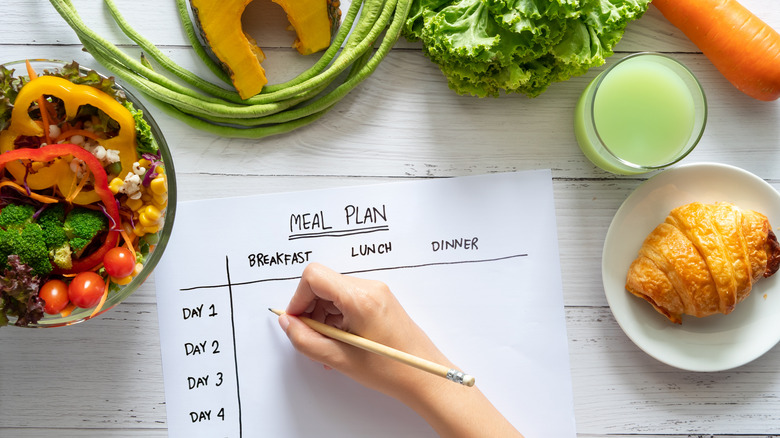 hand writing a meal plan