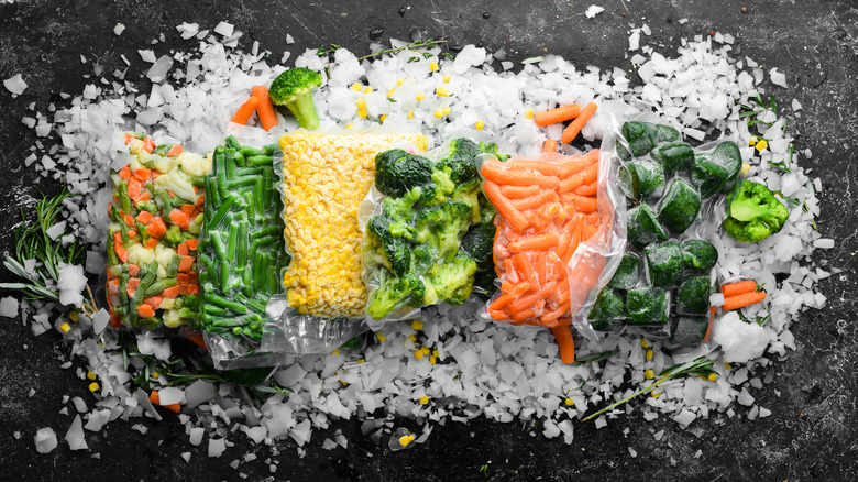vacuum sealed veggies on ice