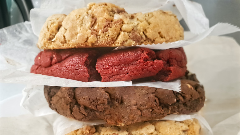 Three cookies stacked on each other