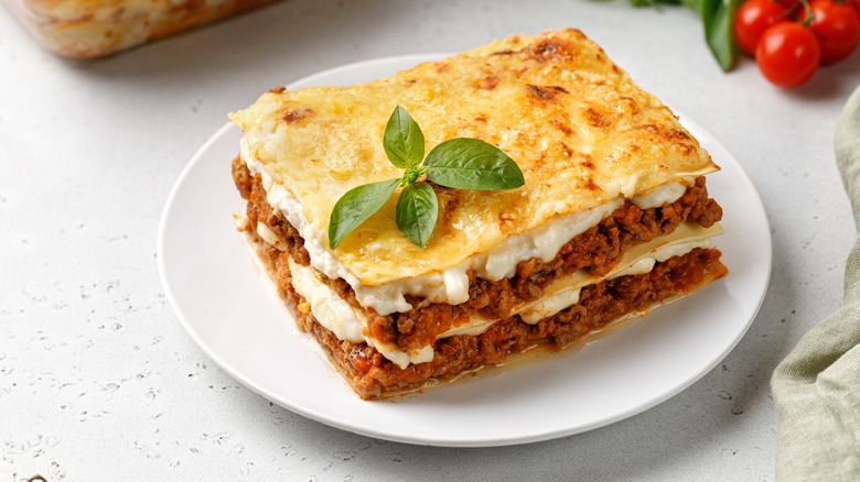 lasagna serving displayed on plate
