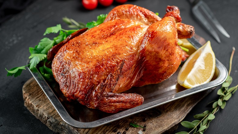 Rotisserie chicken in oven tray