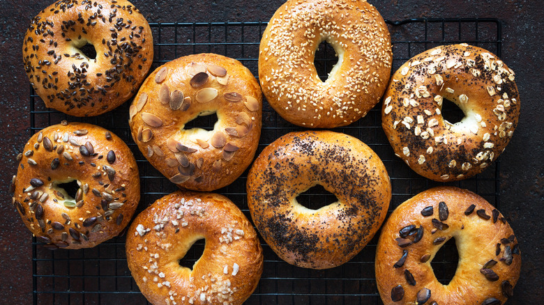 Bagels on a wire rack