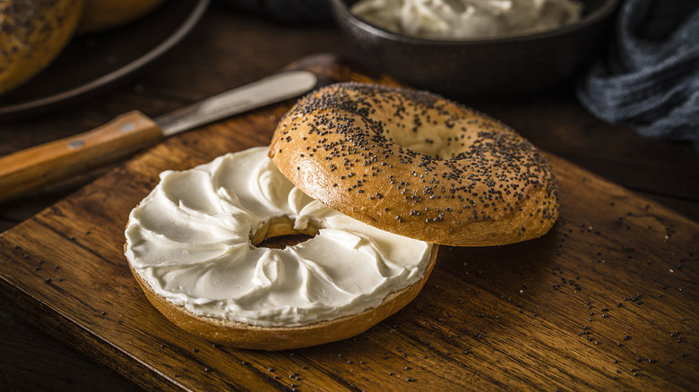 A bagel with cream cheese