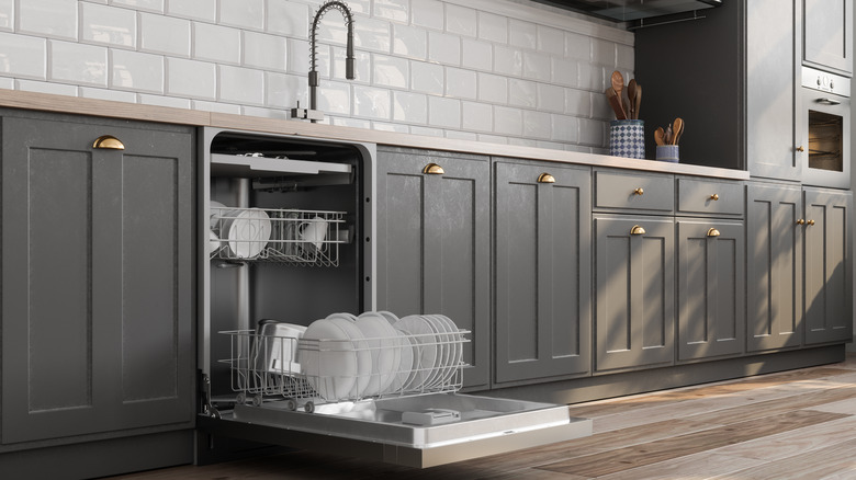 open dishwasher in kitchen