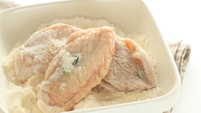 wings in flour/baking soda mixture