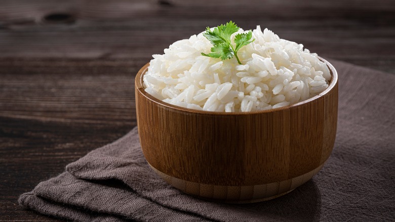 Bowl of cooked rice on the table